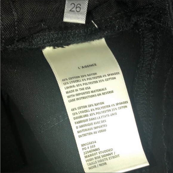 L’Agence Black Margot Studded Trim High Rise Stretch Fit Skinny Ankle Jeans Sz26 - Picture 16 of 16